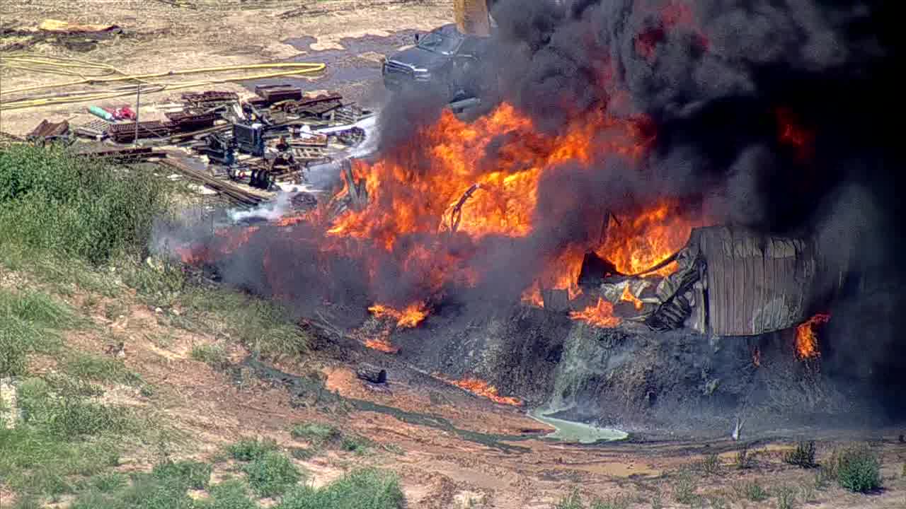 Crews work to put out recycling facility fire in Forest Hill